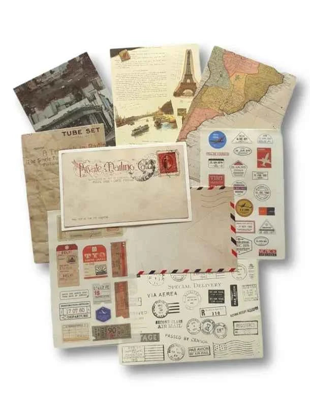 30-delig papier- en stickerset | Thema reizen