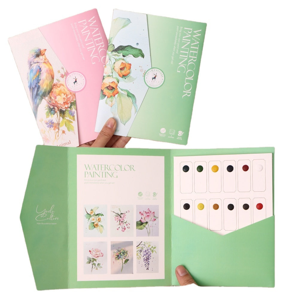 Aquarel schilderen set bloemen – 6 tekeningen op aquarelpapier met verf en waterstift