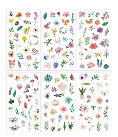 6 vellen washistickers | Kleine blaadjes en bloemetjes