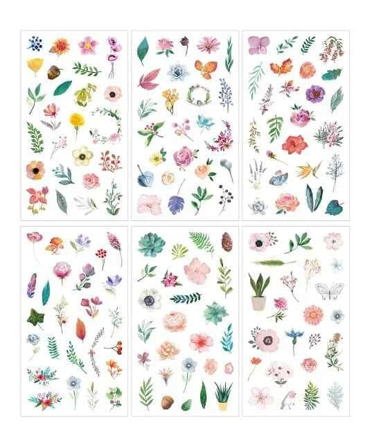 6 vellen washistickers | Kleine blaadjes en bloemetjes