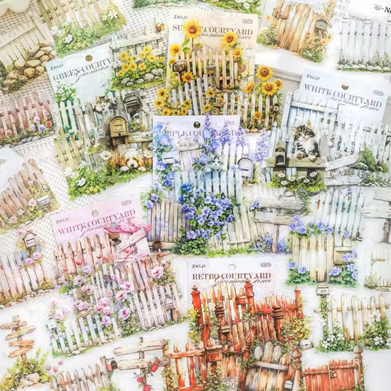 PET-stickers | Houten hekjes en wegwijzers met zonnebloemen