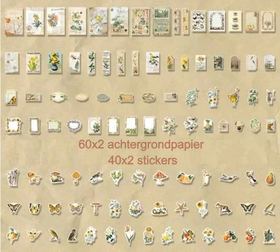200-delig papier- en stickerset | Gele kleuren