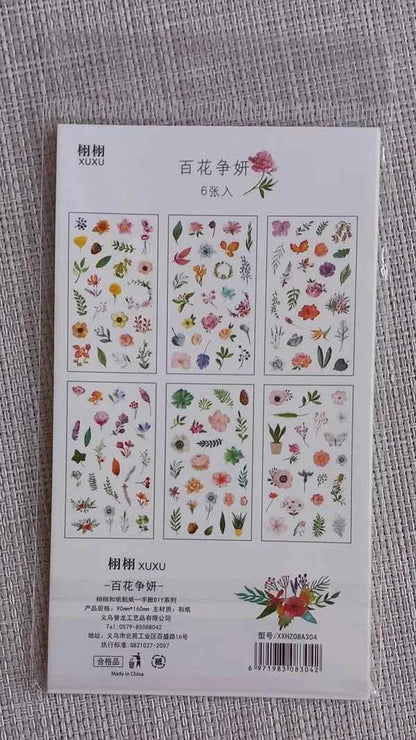 6 vellen washistickers | Kleine blaadjes en bloemetjes