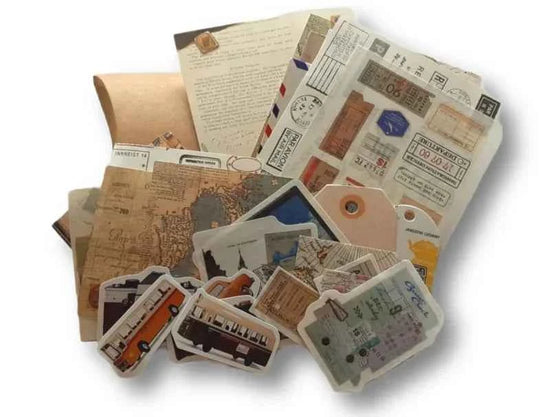 30-delig papier- en stickerset | Thema reizen