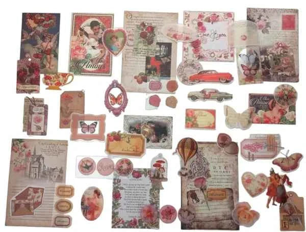 100-delig papier- en stickerset | Rode tinten