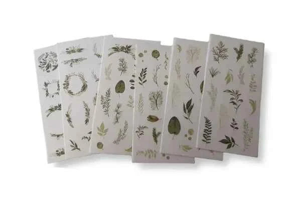 6 vellen washistickers | Groene Ornamenten en Kransen