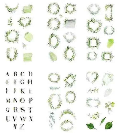 6 vellen washistickers | Groene Kransen en Letters