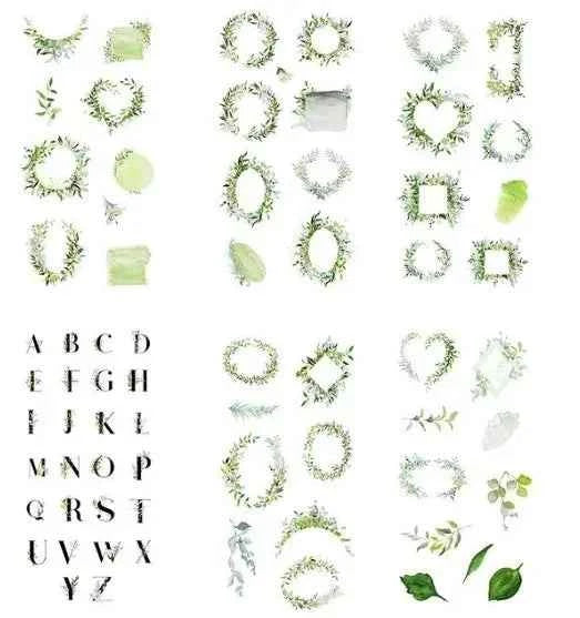 6 vellen washistickers | Groene Kransen en Letters