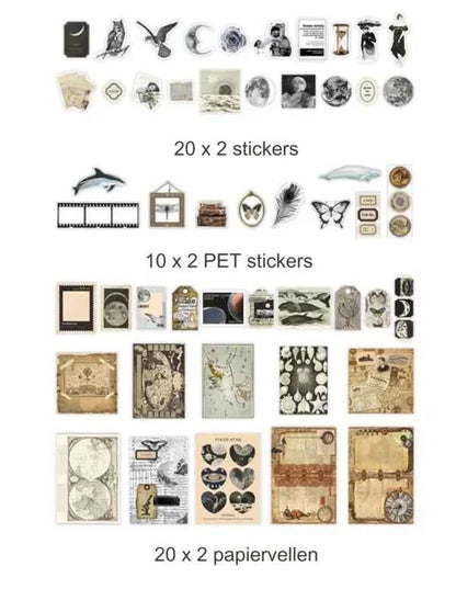 100-delig papier- en stickerset | Zwart-wit (kopie)