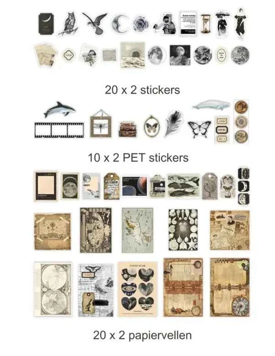 100-delig papier- en stickerset | Zwart-wit (kopie)