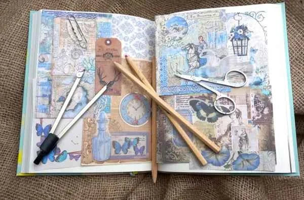100-delig papier- en stickerset | Blauwe tinten