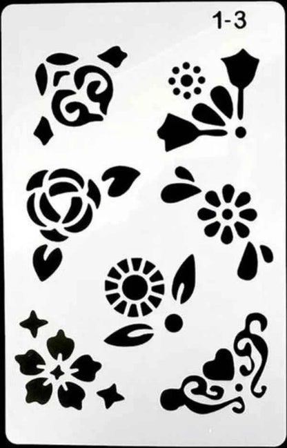 Sjablonen set – bloemen, letters & randen – bullet journal & kaarten – 12 stuks