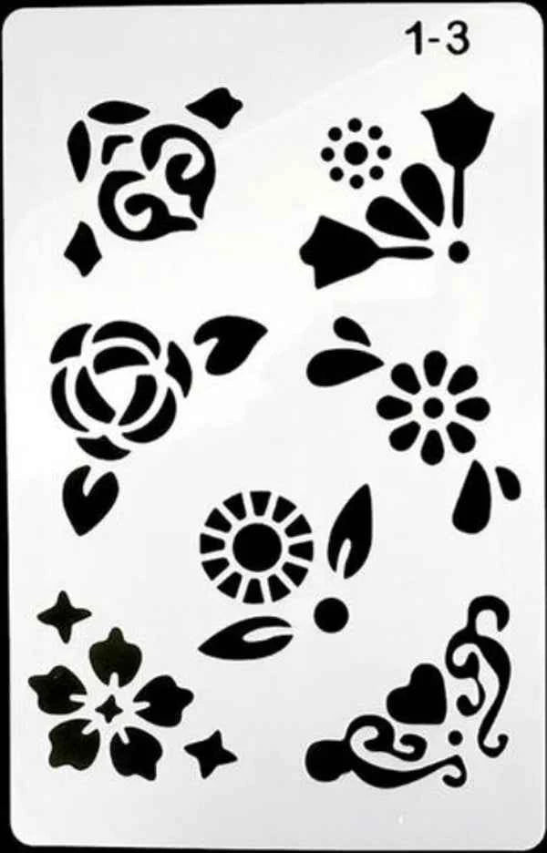Sjablonen set – bloemen, letters & randen – bullet journal & kaarten – 12 stuks