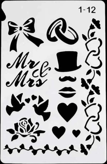 Sjablonen set – bloemen, letters & randen – bullet journal & kaarten – 12 stuks