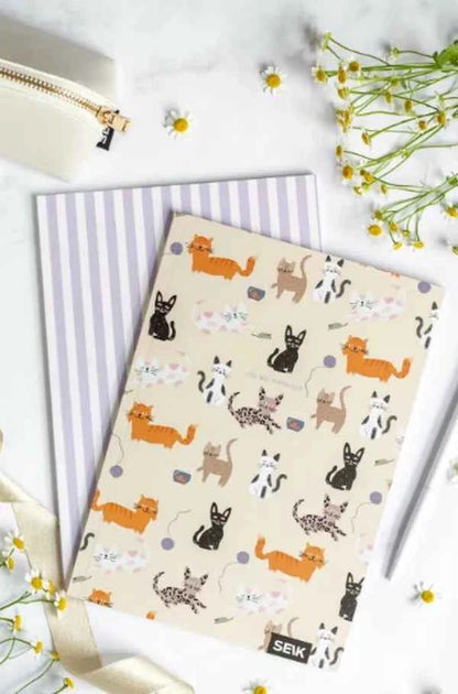 Bullet journal | Poezen en Paars Gestreept | Set van 2