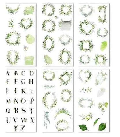 6 vellen washistickers | Groene Kransen en Letters