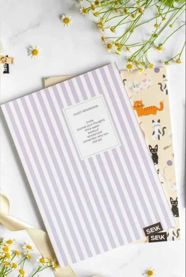 Bullet journal | Poezen en Paars Gestreept | Set van 2