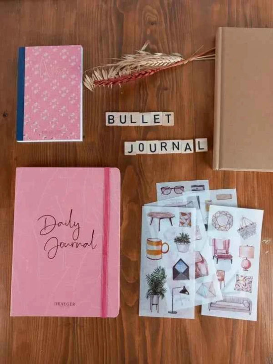 Notitieboek A6 | Roze met blauwe band | Dotted grid