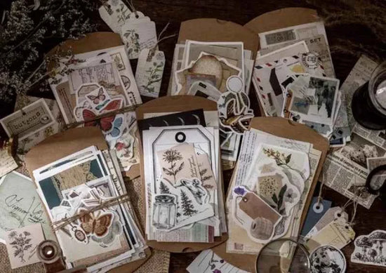 30-delig papier- en stickerset | Thema botanica