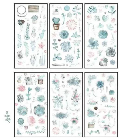 6 vellen washistickers | Blaadjes en Bloemen | Mintgroen