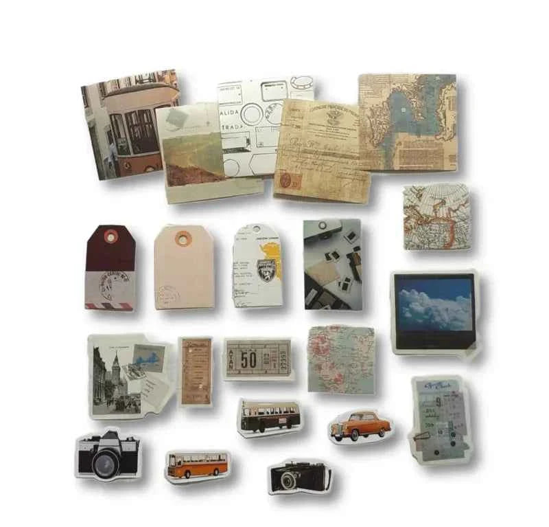 30-delig papier- en stickerset | Thema reizen