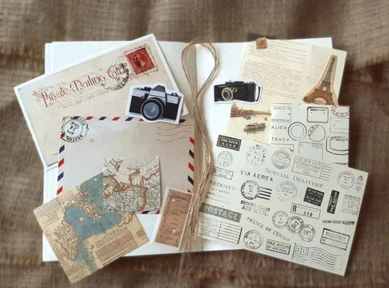 30-delig papier- en stickerset | Thema reizen