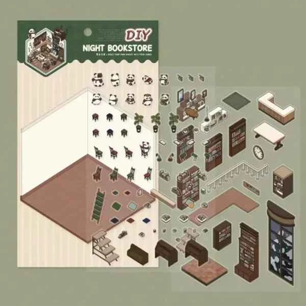 3D- Scene stickers | Boekenwinkel nacht