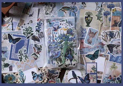 200-delig papier- en stickerset | Blauwe kleuren