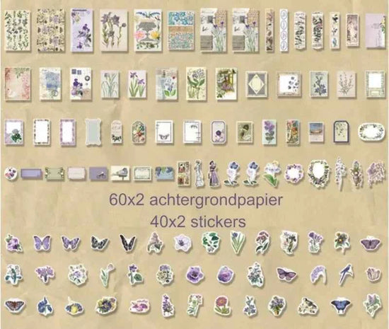 200-delig papier- en stickerset | Paarse kleuren