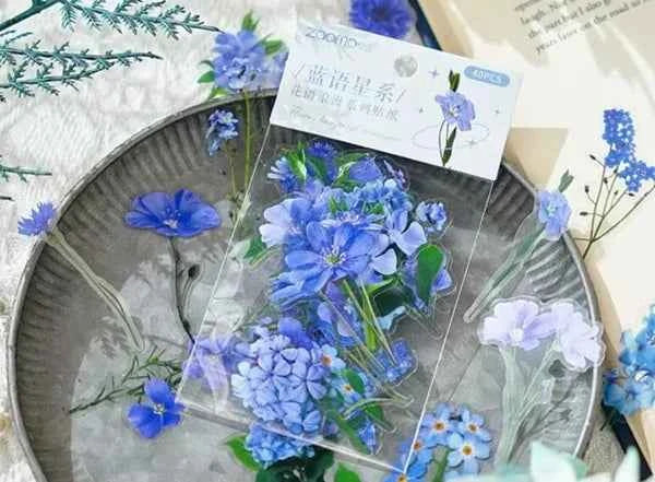 PET-stickers | Blauwe bloemen