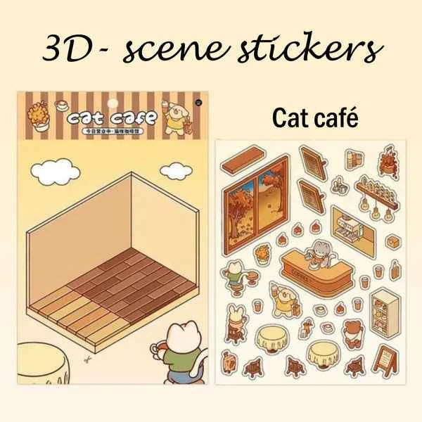 3D- Scene stickers | Cat café