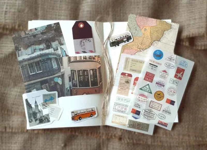 30-delig papier- en stickerset | Thema reizen