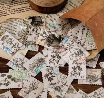 Stickerdoosje | Planten stickers in grijstinten | Postzegelvorm