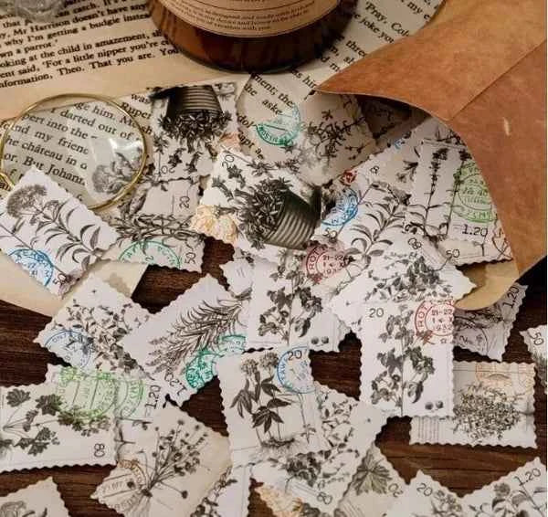 Stickerdoosje | Planten stickers in grijstinten | Postzegelvorm