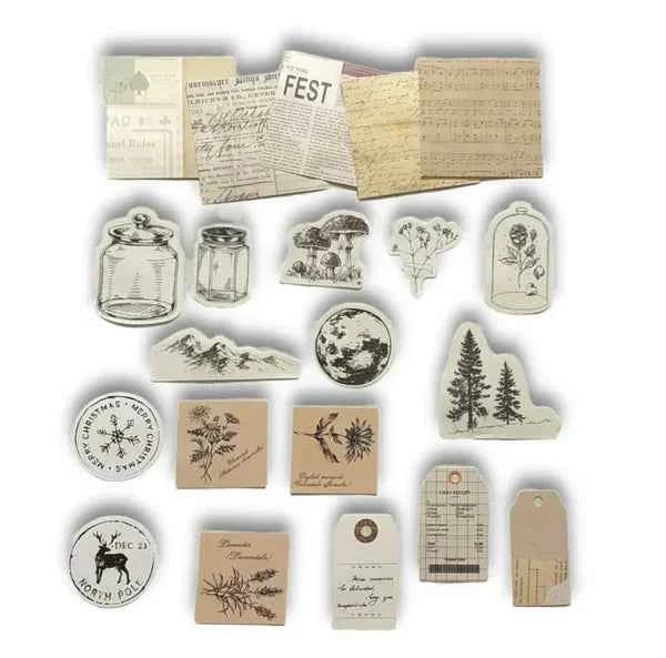 30-delig papier- en stickerset | Zwart-wit