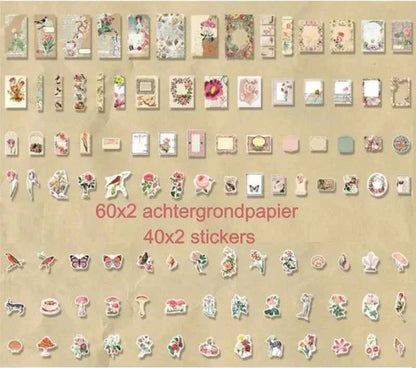 200-delig papier- en stickerset | Roze kleuren