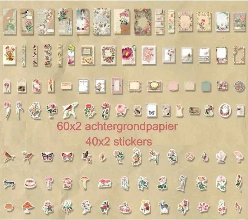 200-delig papier- en stickerset | Roze kleuren