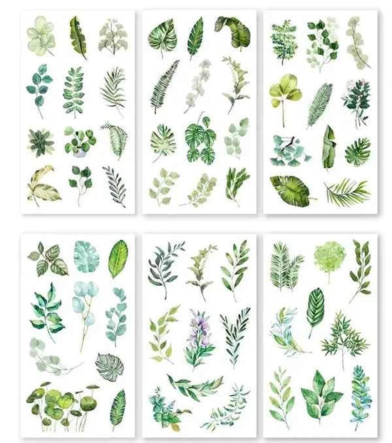 6 vellen washistickers | Groene Takjes en Blaadjes