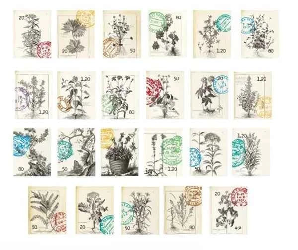 Stickerdoosje | Planten stickers in grijstinten | Postzegelvorm
