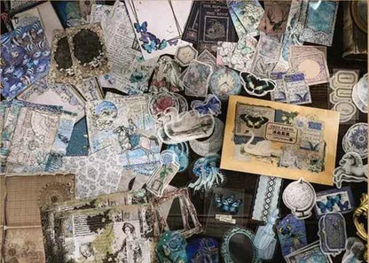 100-delig papier- en stickerset | Blauwe tinten