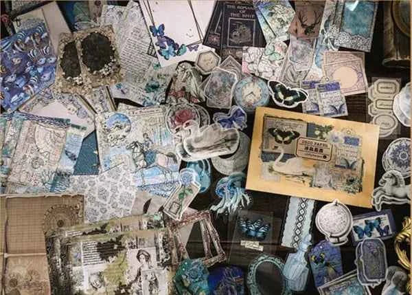100-delig papier- en stickerset | Blauwe tinten