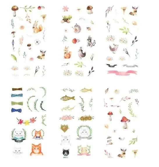6 vellen washistickers | Lieve dieren en Blaadjes