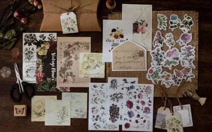 30-delig papier- en stickerset | Thema botanica