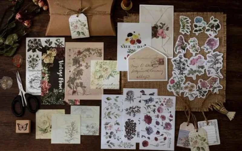 30-delig papier- en stickerset | Thema botanica