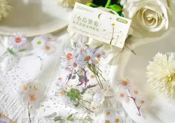 PET-stickers | Witte bloemen
