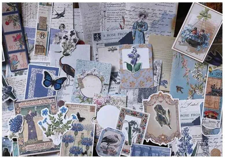 200-delig papier- en stickerset | Blauwe kleuren