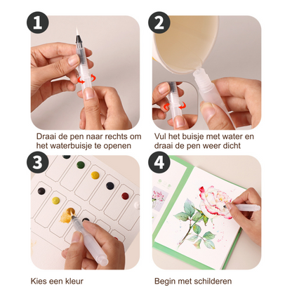 Aquarel schilderen set bloemen – 6 tekeningen op aquarelpapier met verf en waterstift