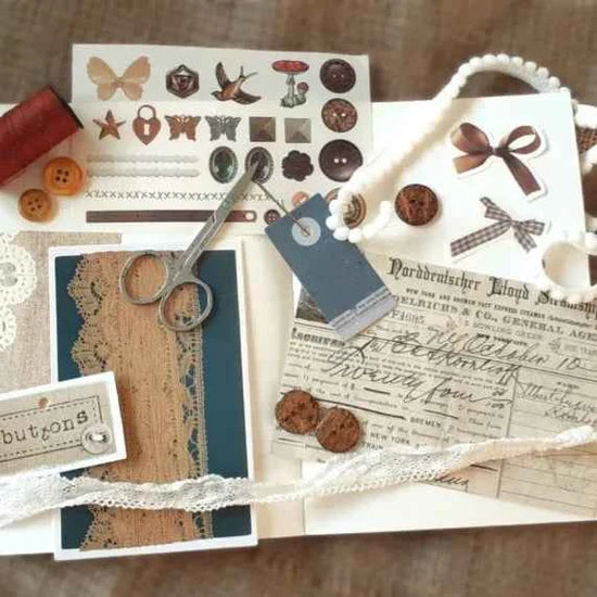 30-delig papier- en stickerset | Thema handwerken en naaien