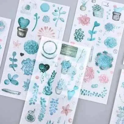 6 vellen washistickers | Blaadjes en Bloemen | Mintgroen