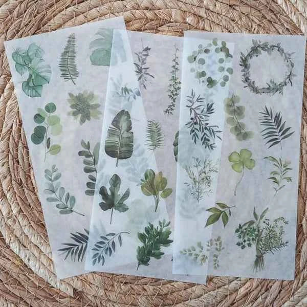 3 vellen washistickers | Groene takjes en bladeren